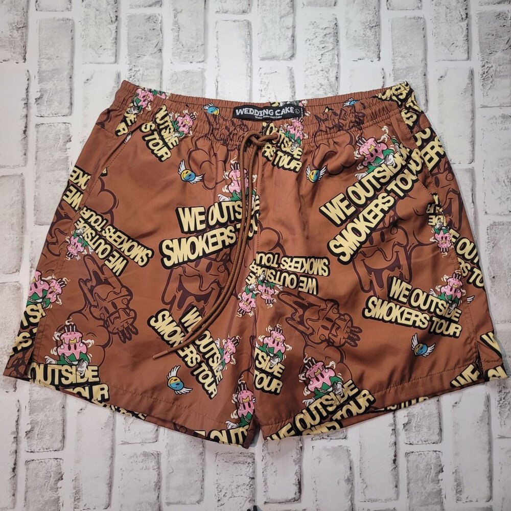 Wedding Cake Men's We Outside Nylon Printed Shorts - Brown Size Large